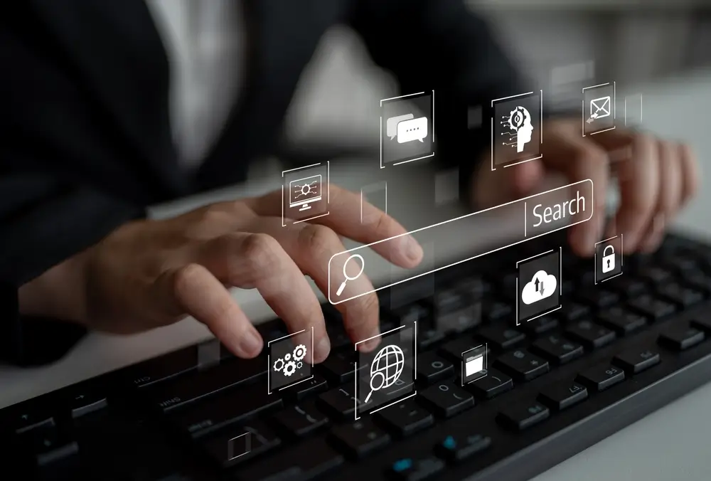 Search Engine Overlay on Laptop